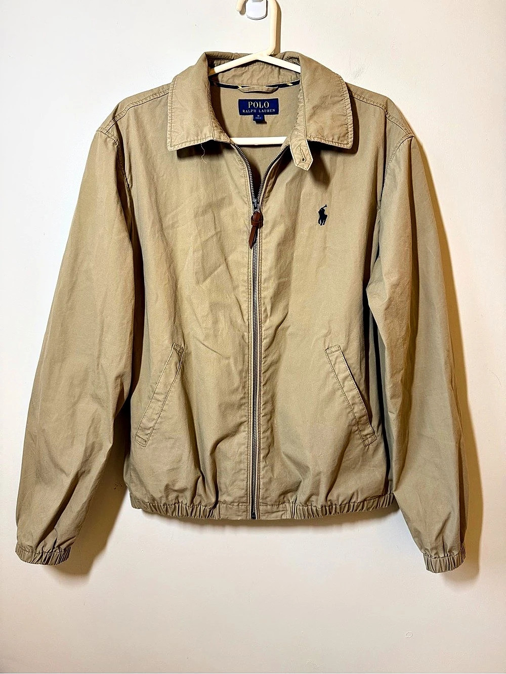 Polo Ralph Lauren tan Poplin Zip up bomber jacket Pony Logo preppy classic M